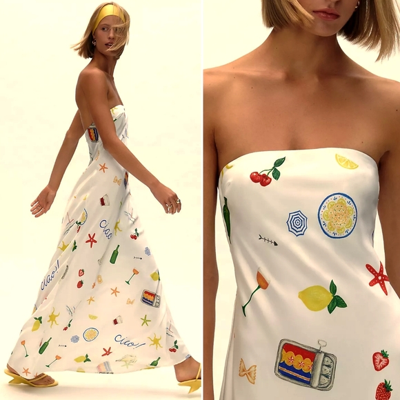 NWT, Anthropologie, For Love & Lemons Carla Strapless Maxi Dress in Frui… - Picture 2 of 4